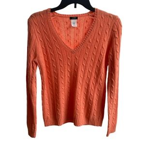 J.Crew Women’s Cable Knit V-neck sweater wool/cashmere blended size S Coral